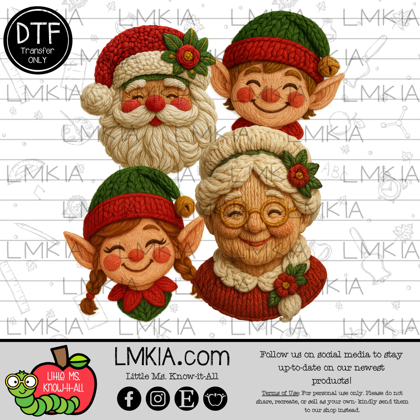 Faux Yarn Christmas Characters DTF Transfer