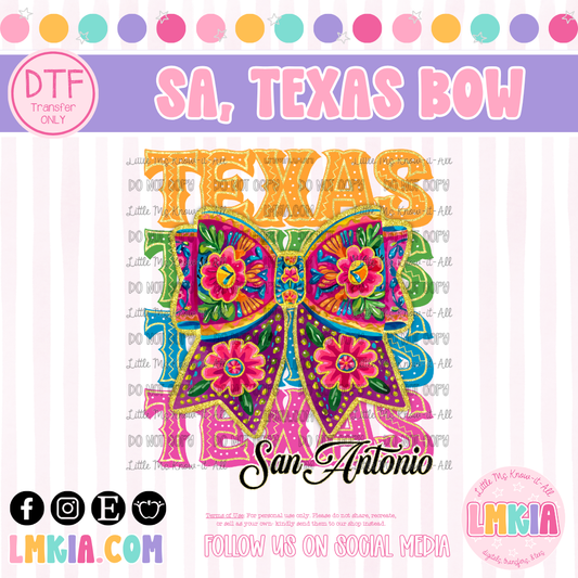San Antonio, Texas Bow DTF Transfer