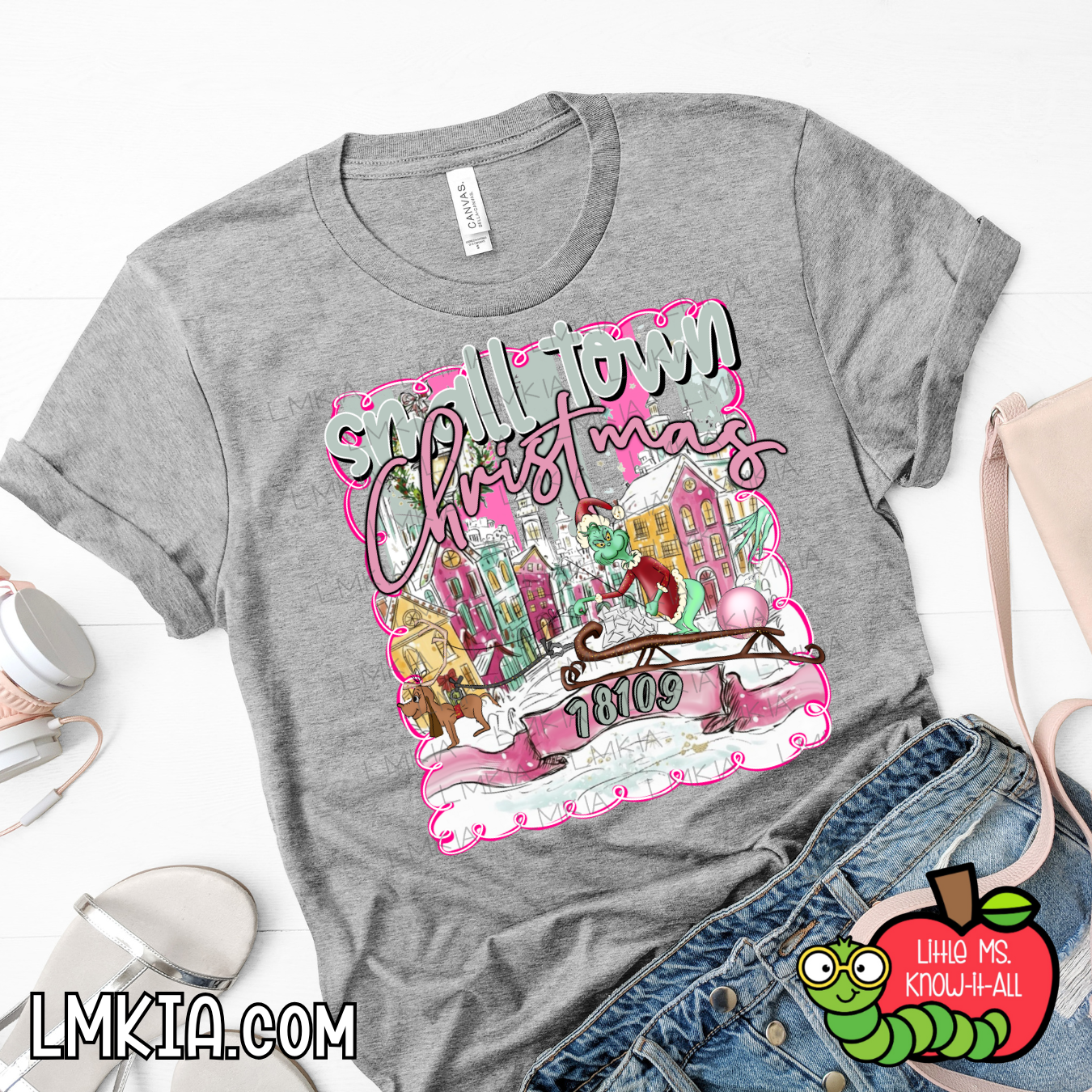 Custom Small Town Christmas Green Monster Village T-Shirt