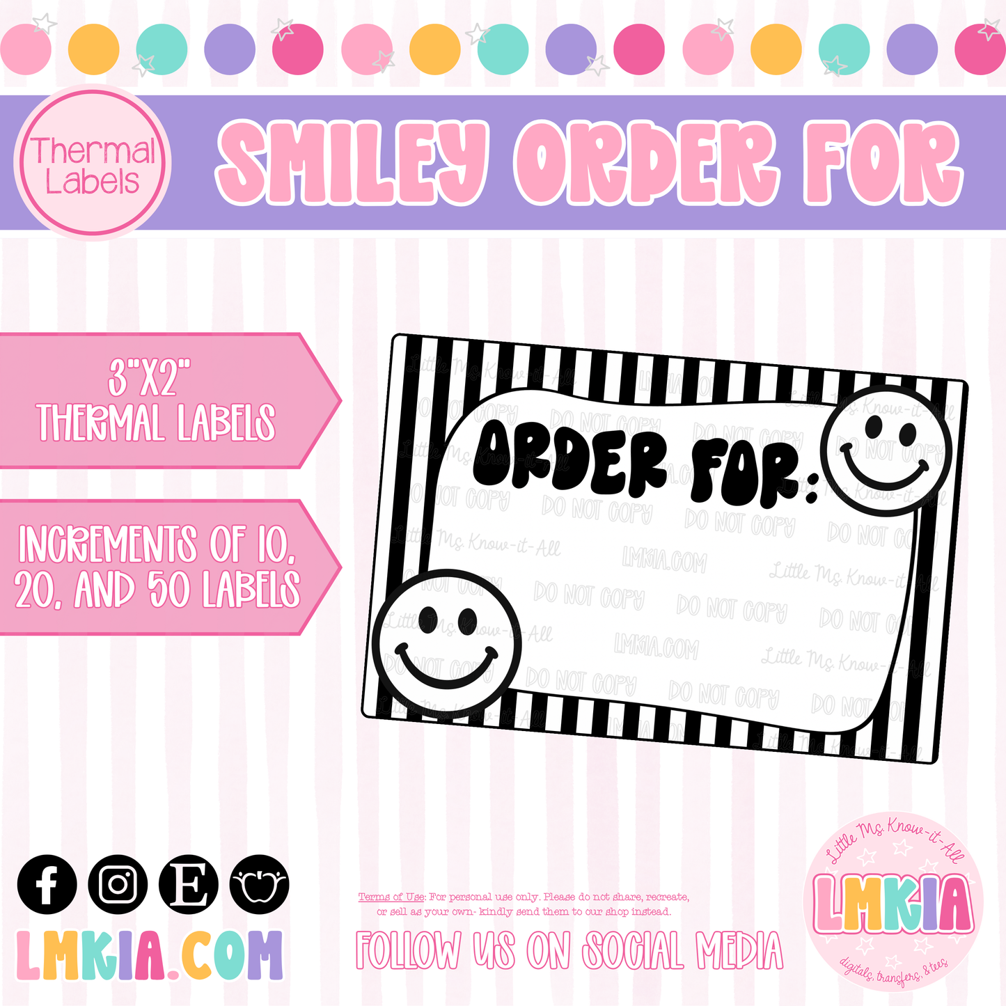 Smiley Order For Striped Thermal Labels