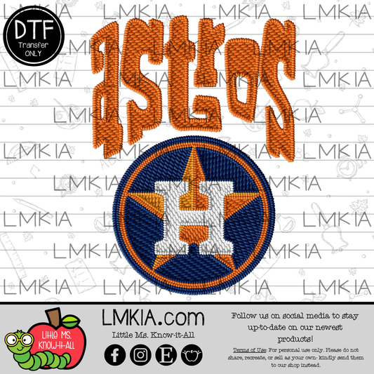 Texas Baseball Faux Embroidery DTF Transfer