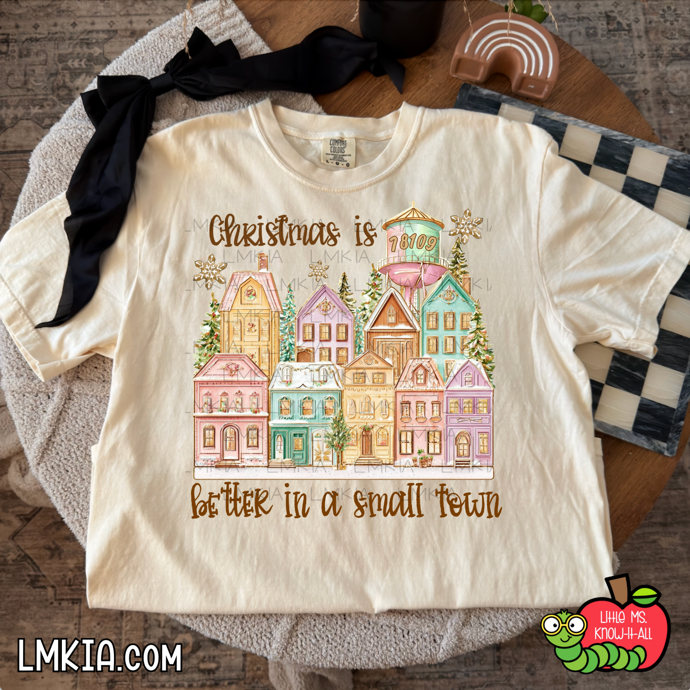 Custom Small Town Christmas Pastel Village T-Shirt