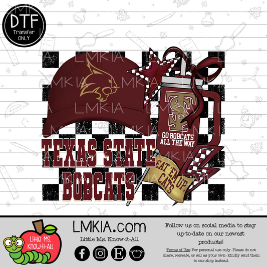 Checkered Bobcats University DTF Transfer