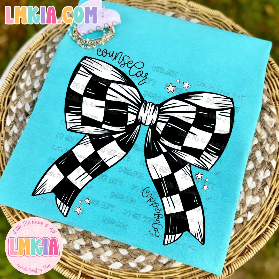Custom Checkered Bow School Spirit T-Shirt
