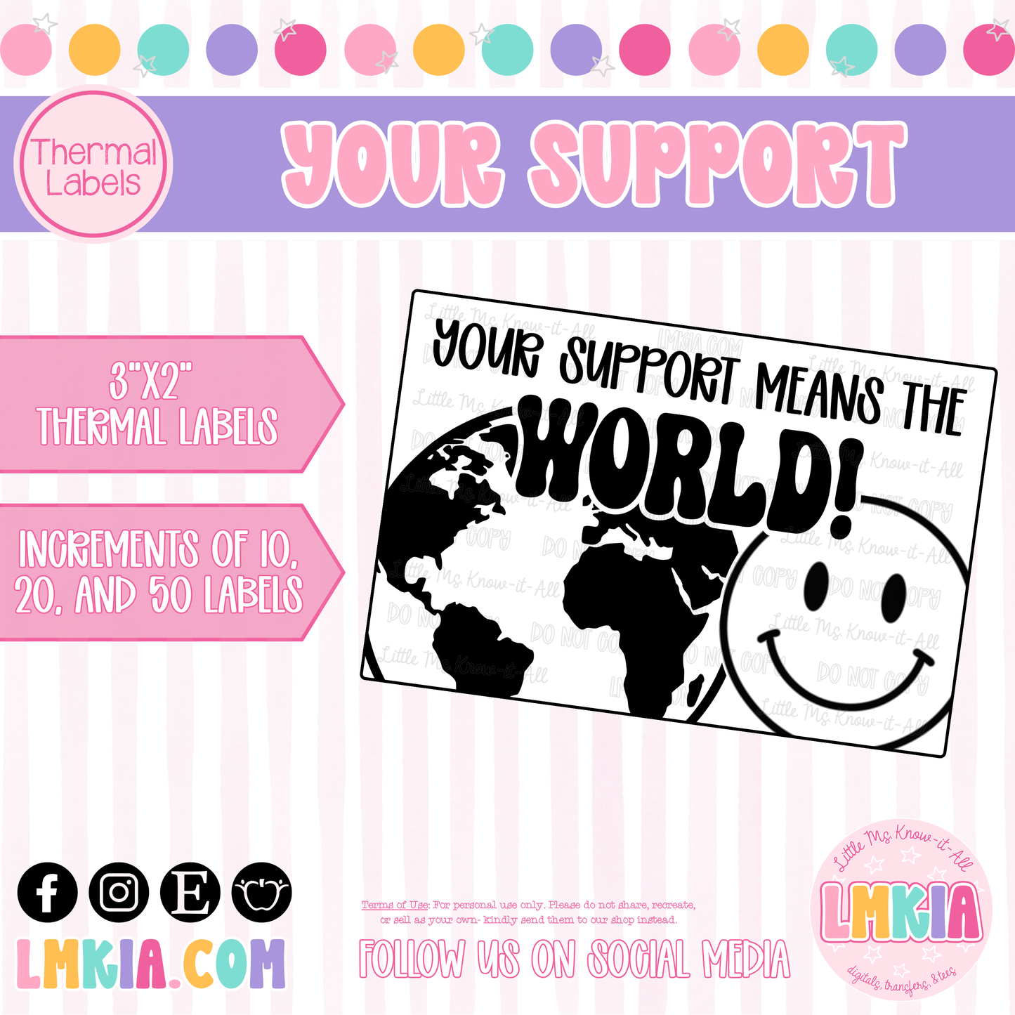 Your Support Means the World Thermal Labels