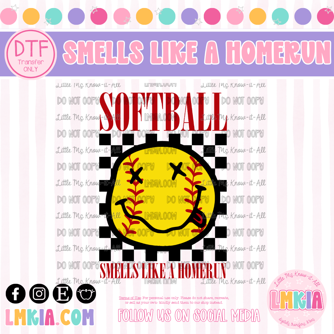 Softball Smells Like a Homerun DTF Transfer