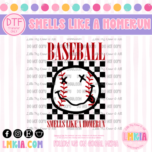 Baseball Smells Like a Homerun DTF Transfer