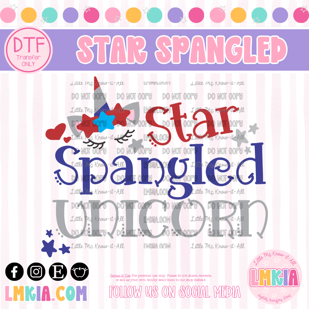 Star-Spangled Unicorn DTF Transfer