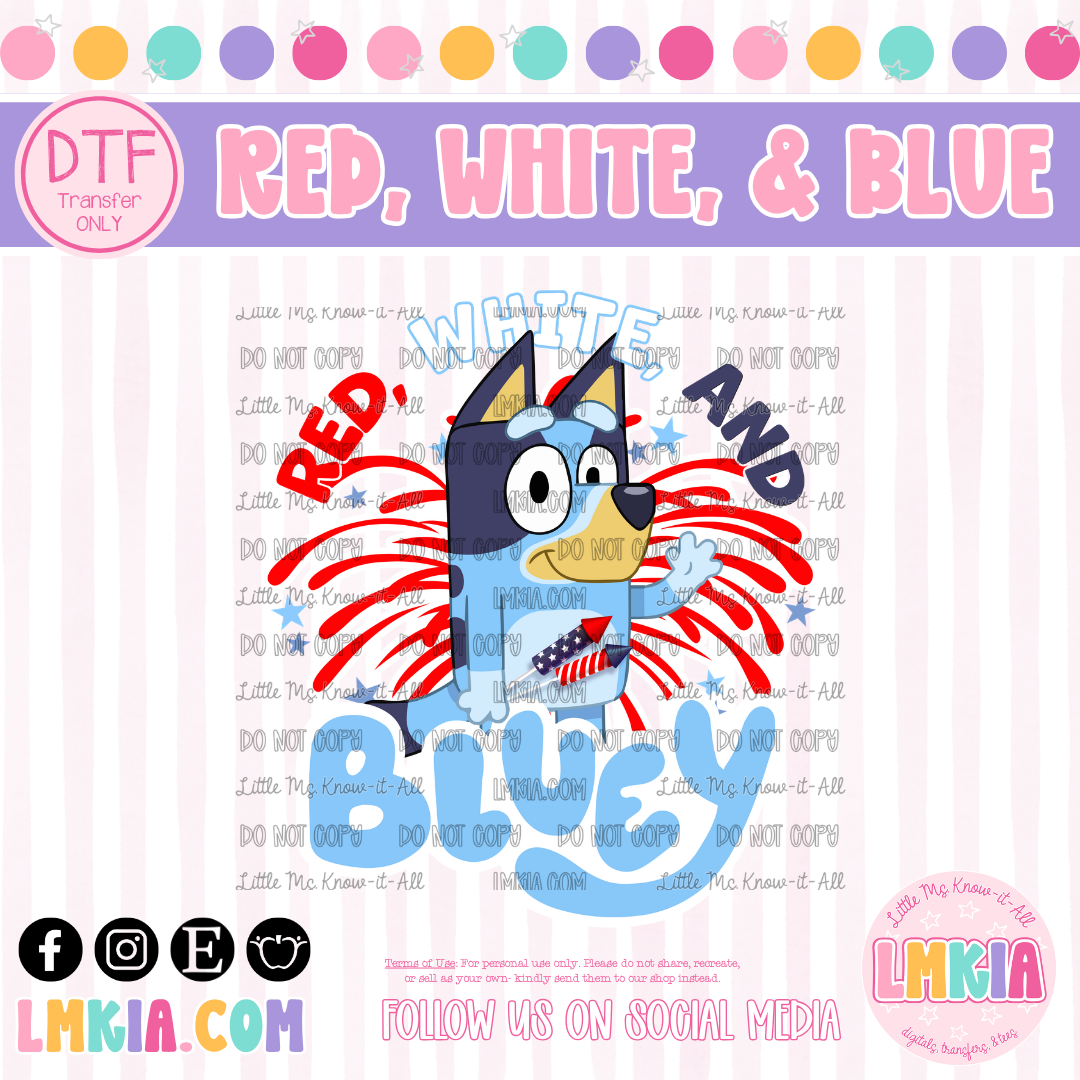 Red, White, & Blue Dog DTF Transfer