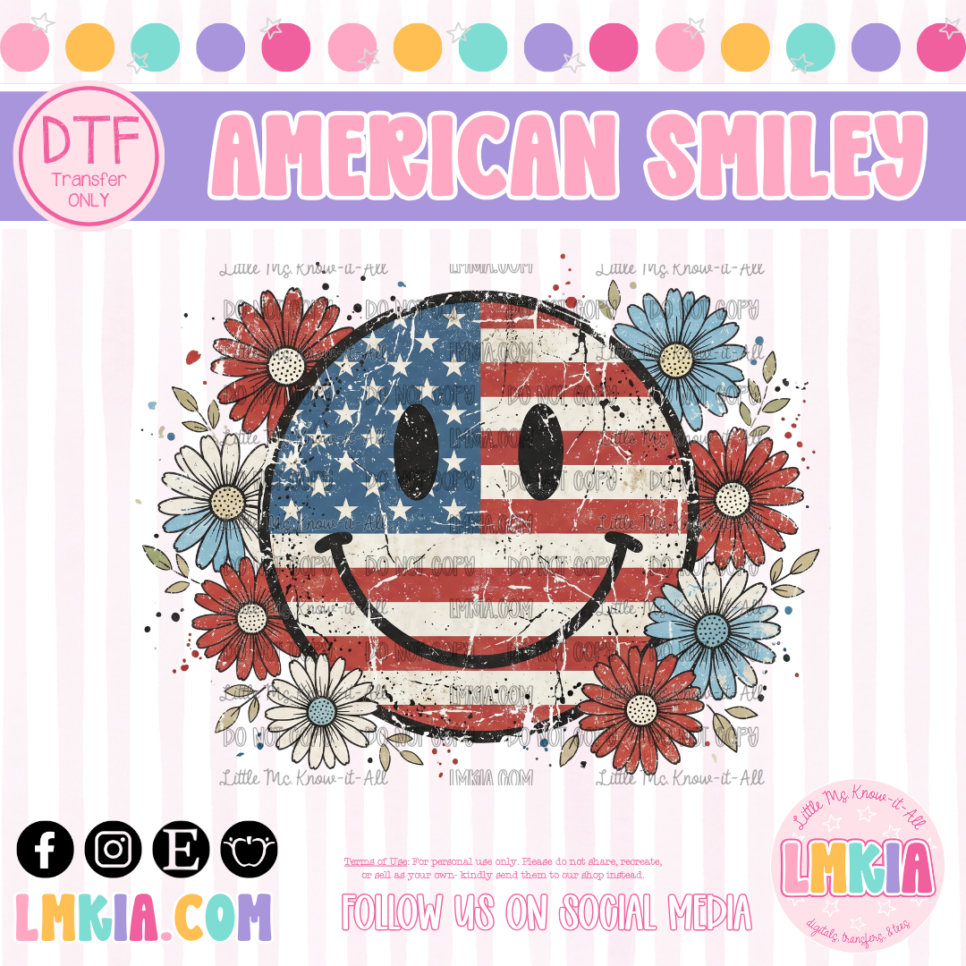 American Smiley DTF Transfer