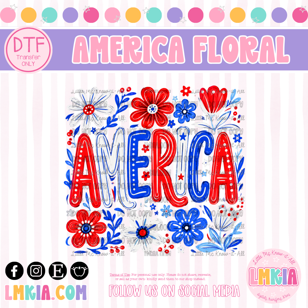 America Floral DTF Transfer