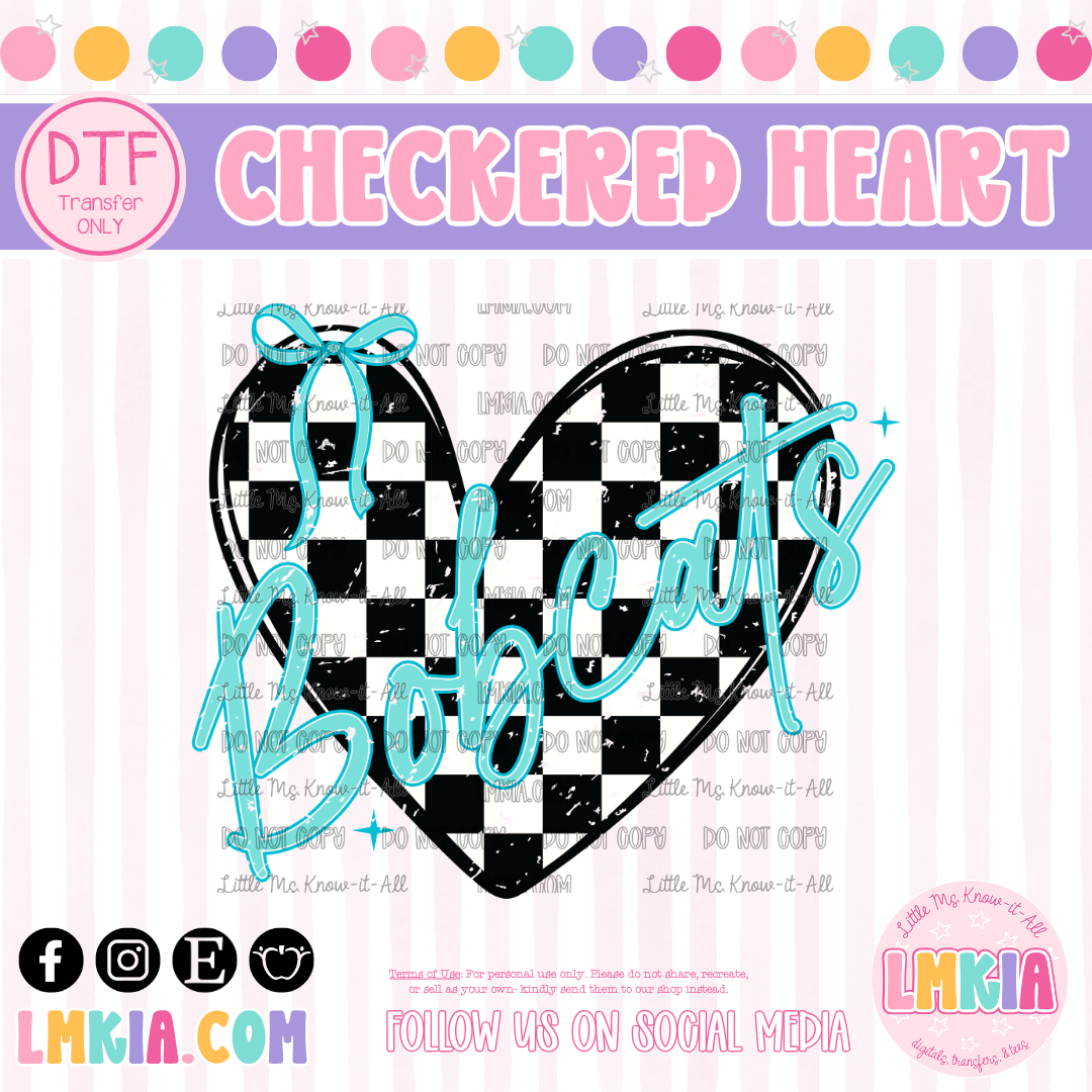 Checkered Bobcats Heart DTF Transfer