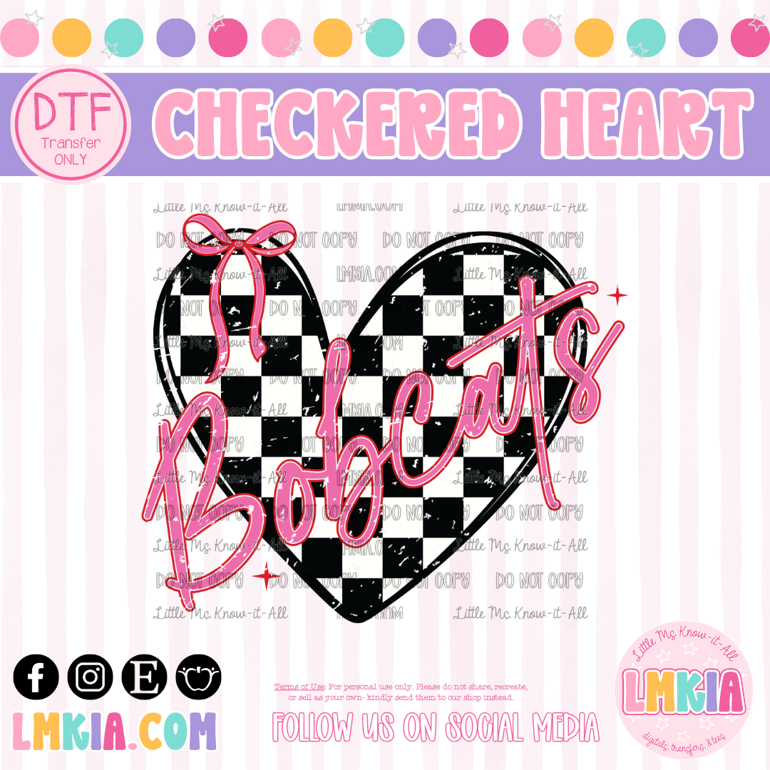 Checkered Bobcats Heart DTF Transfer