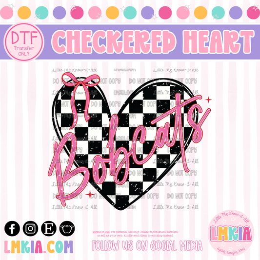 Checkered Bobcats Heart DTF Transfer