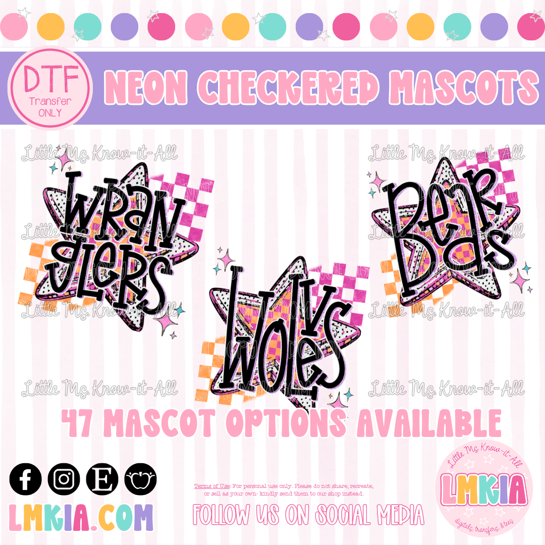 Neon Checkered Mascot DTF Transfer