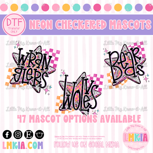 Neon Checkered Mascot DTF Transfer