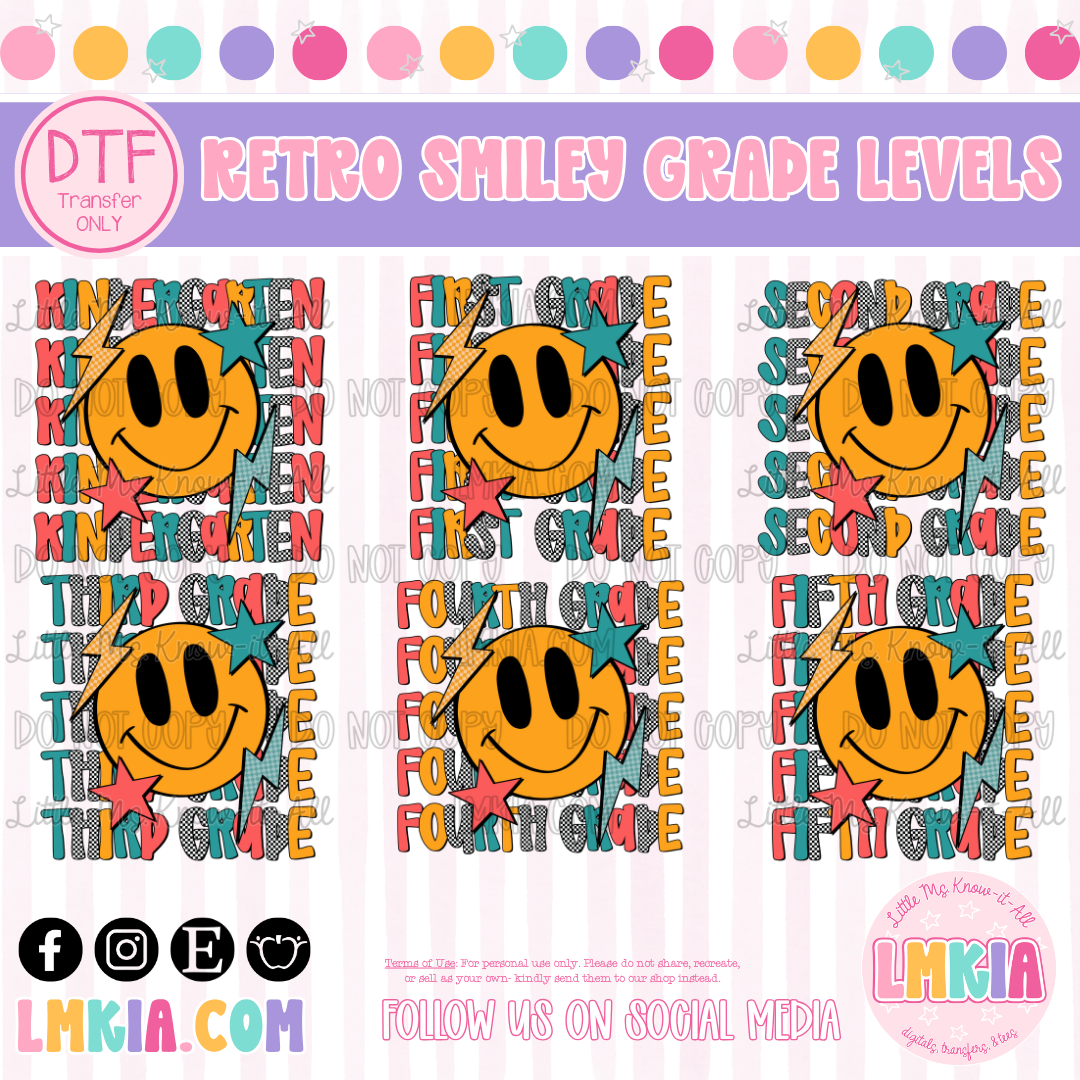 Retro Smiley Grade Levels DTF Transfer