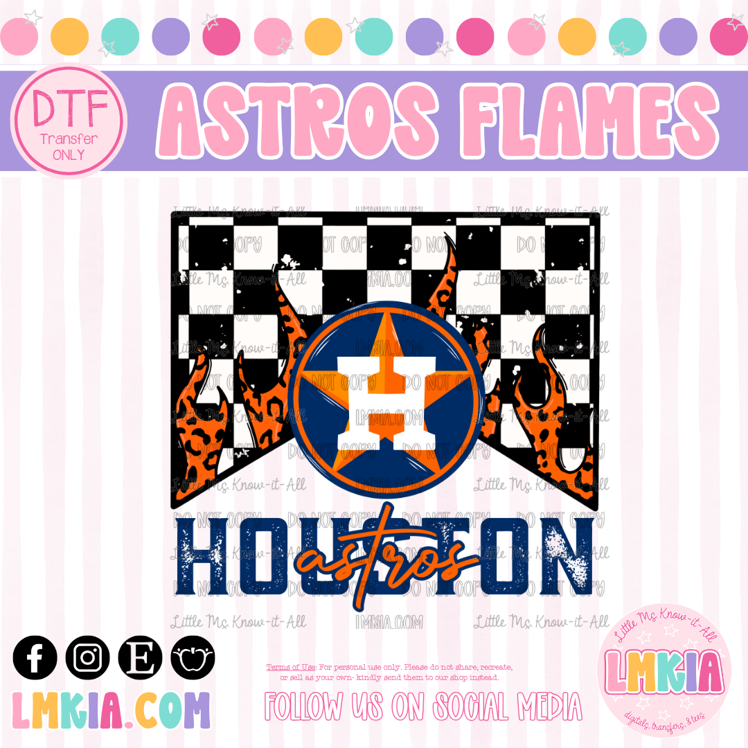 Flame Houston Baseball DTF Transfer