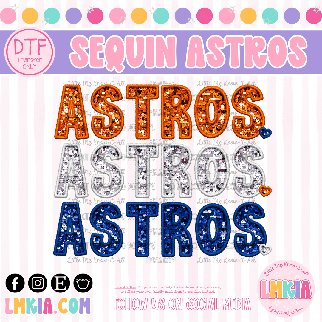Sequin Houston Baseball DTF Transfer