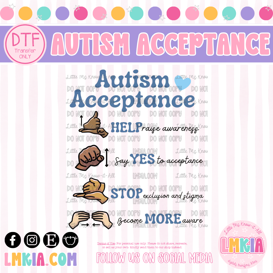 Sign Language Autism Acceptance DTF Transfer