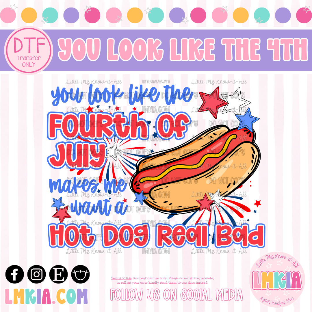 Hot Dog Patriotic DTF Transfer