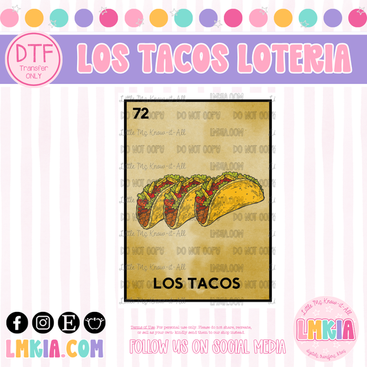 Los Tacos Loteria DTF Transfer