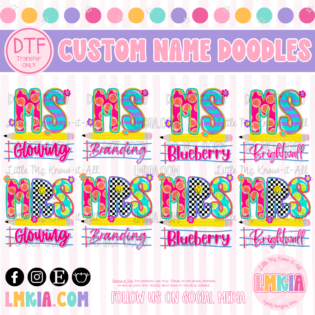 Custom Neon Doodle Names DTF Transfer