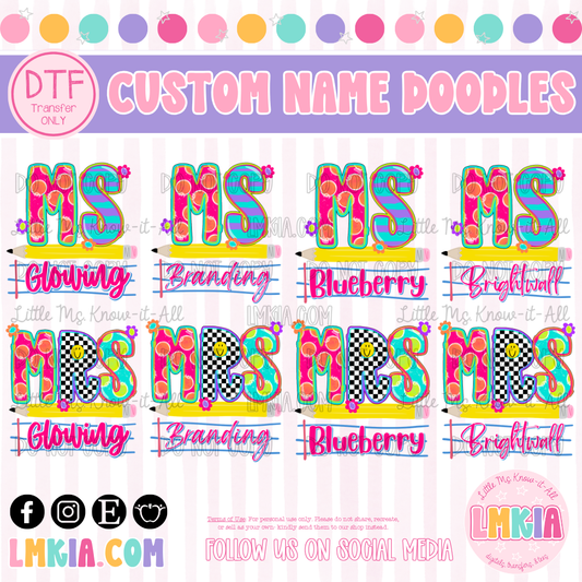 Custom Neon Doodle Names DTF Transfer