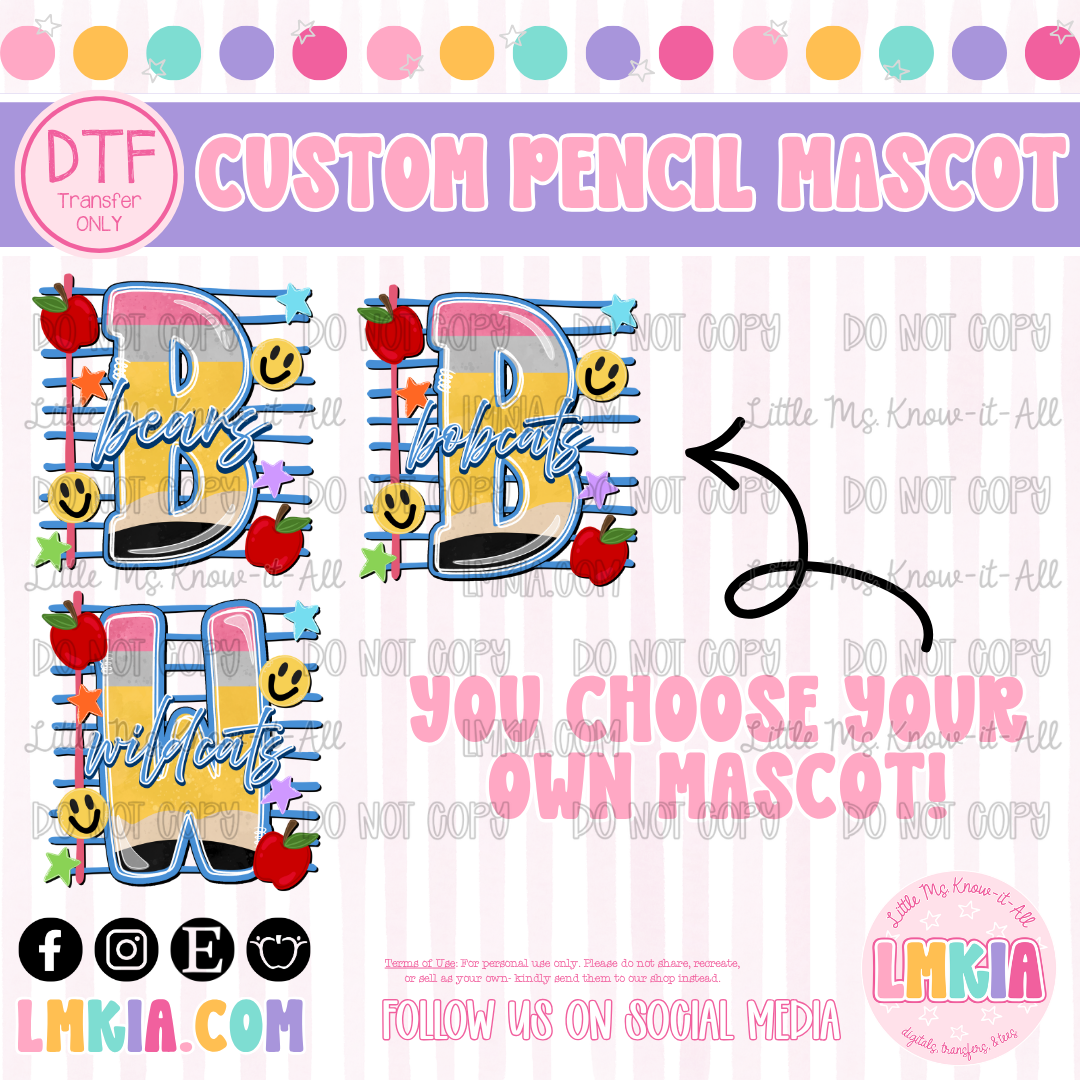 Pencil Mascot DTF Transfer