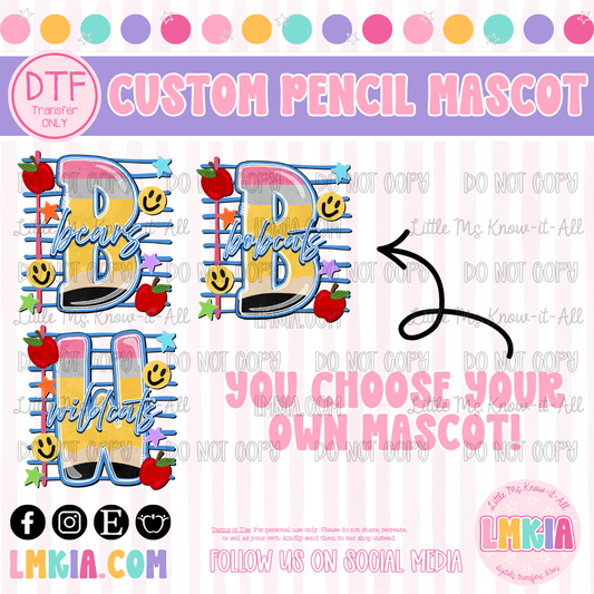 Pencil Mascot DTF Transfer