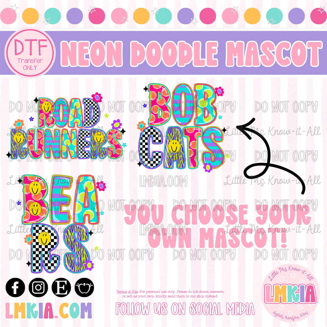 Neon Doodle Mascot DTF Transfer