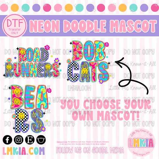 Neon Doodle Mascot DTF Transfer