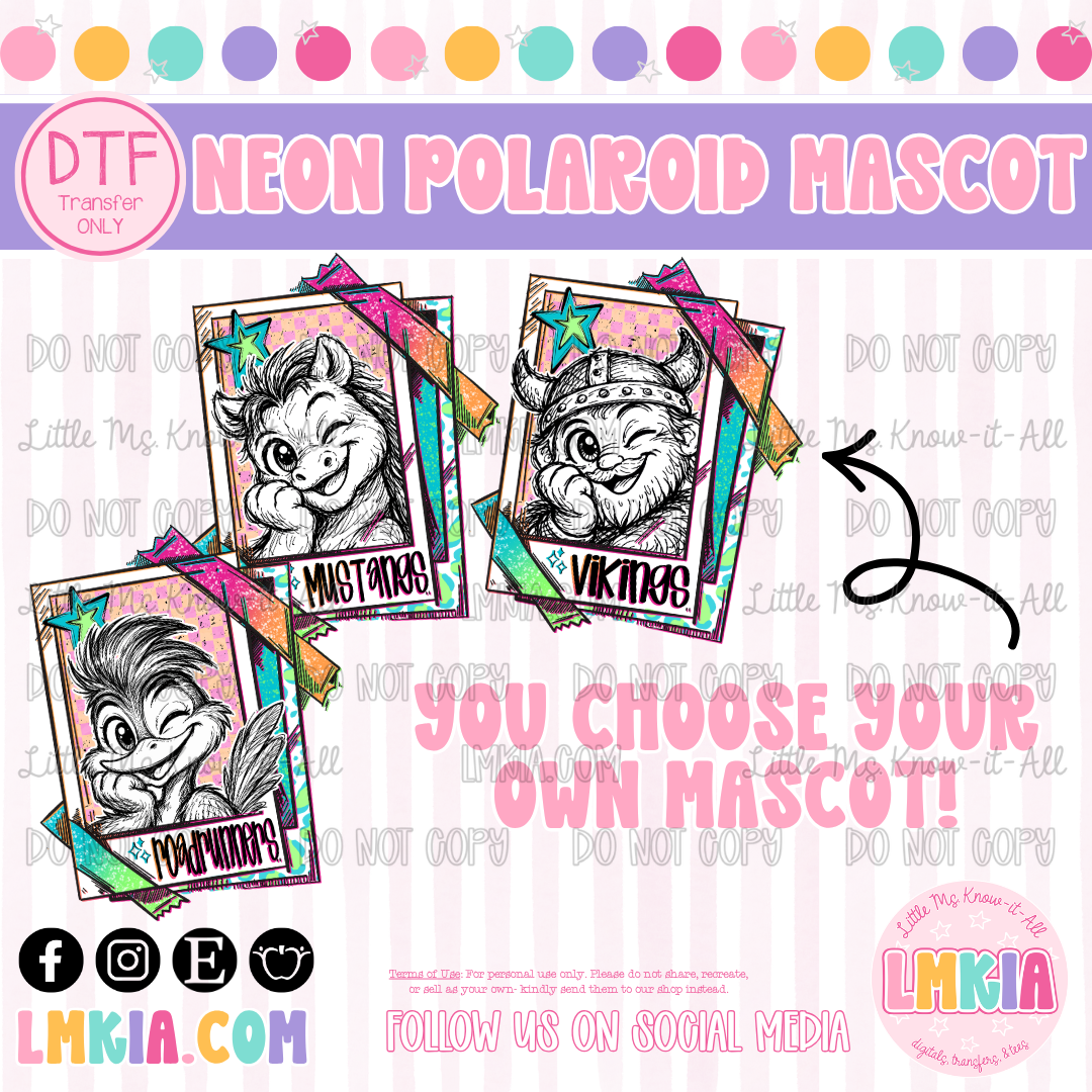Neon Polaroid Mascot DTF Transfer