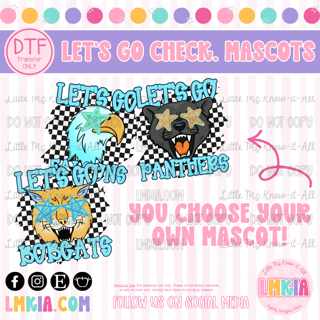 Let's Go Checkered Mascot DTF Transfer