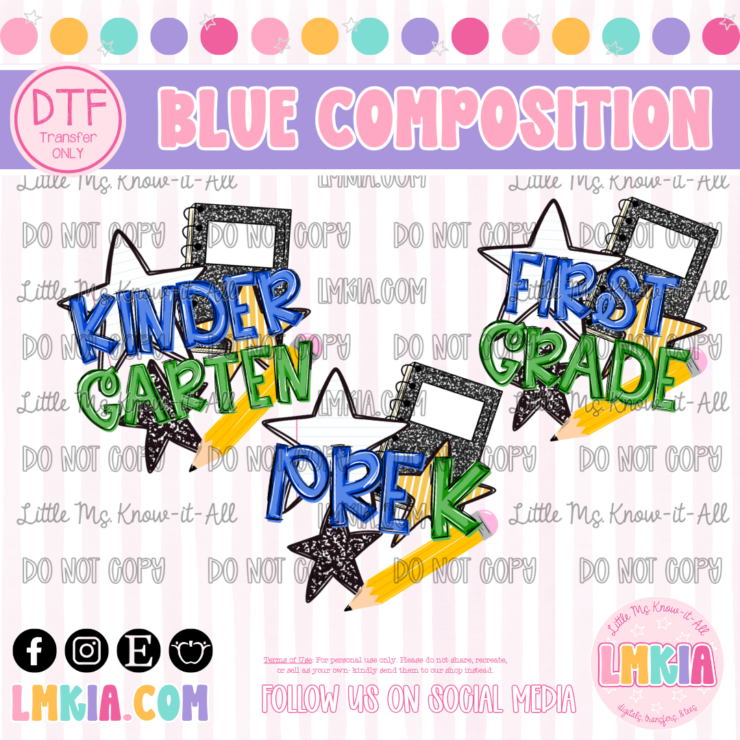Blue Composition Grade Level DTF Transfer