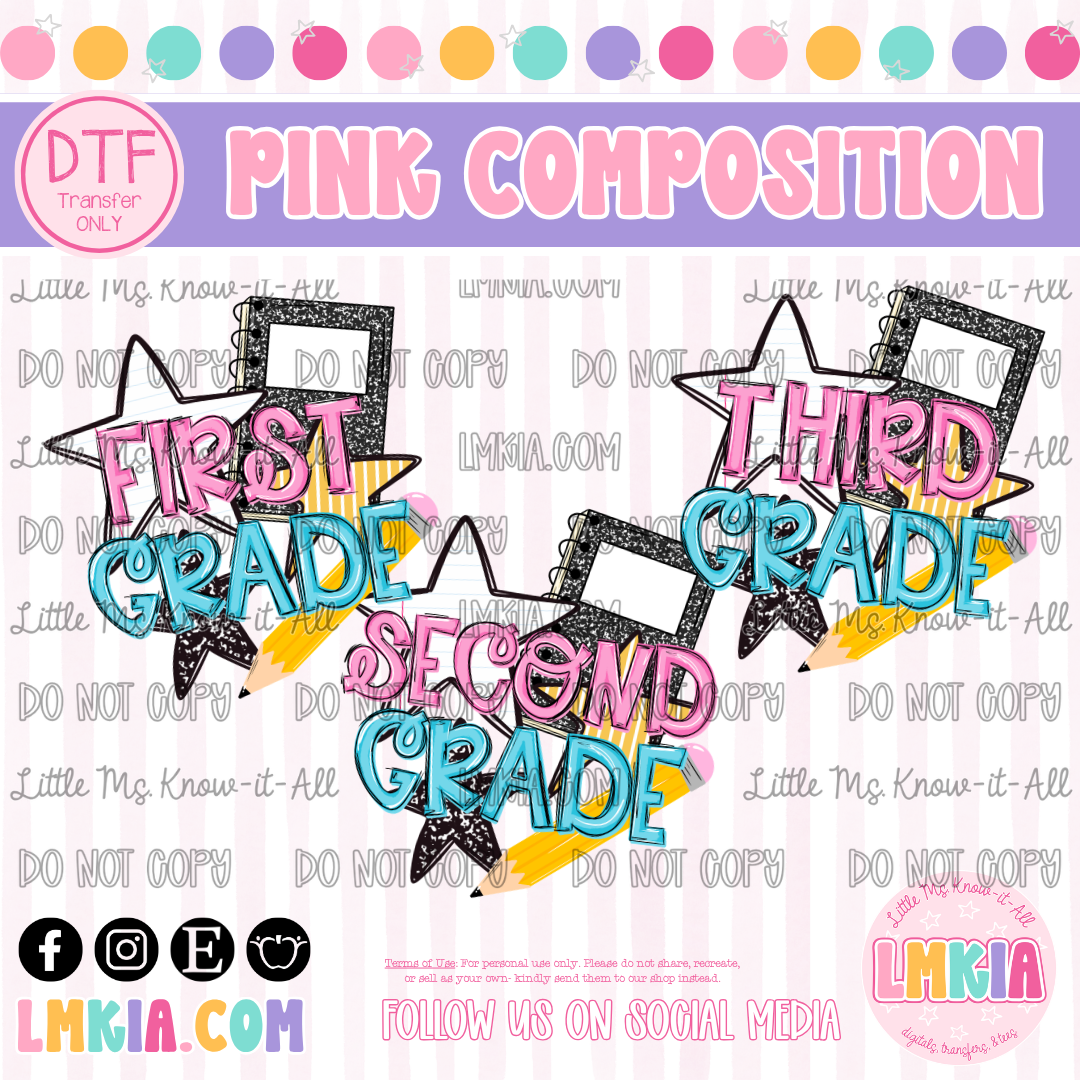 Pink Composition Grade Level DTF Transfer