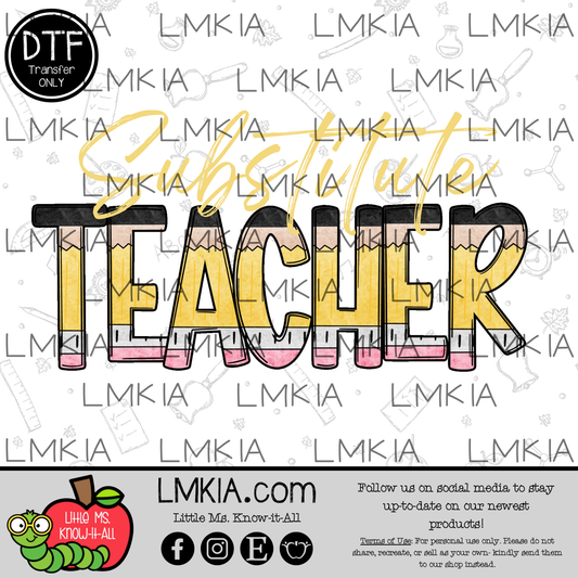 Substitute Teacher Pencil Doodle Letters DTF Transfer
