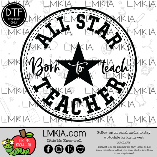 All Star Teacher DTF Transfer