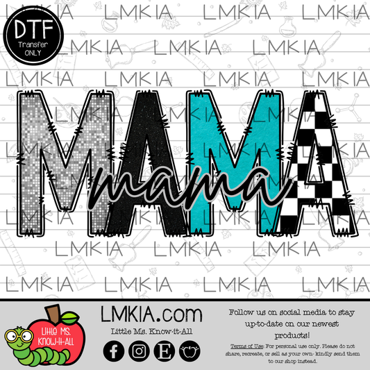 Turquoise Checkered Mama DTF Transfer