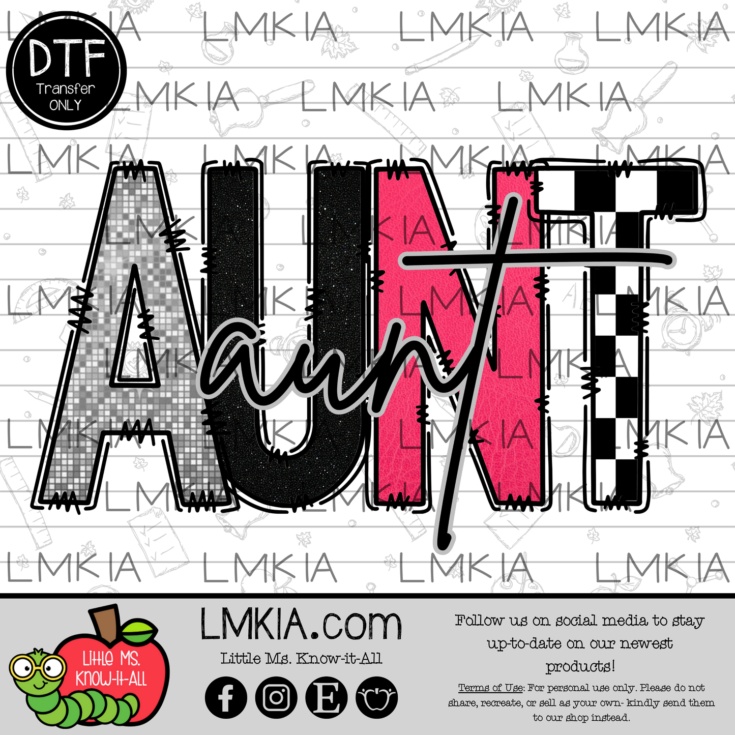 Pink Checkered Aunt DTF Transfer