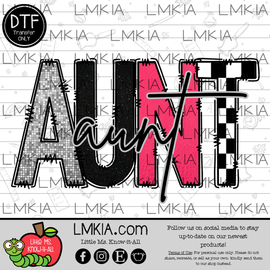 Pink Checkered Aunt DTF Transfer