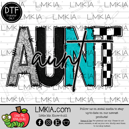 Turquoise Checkered Aunt DTF Transfer