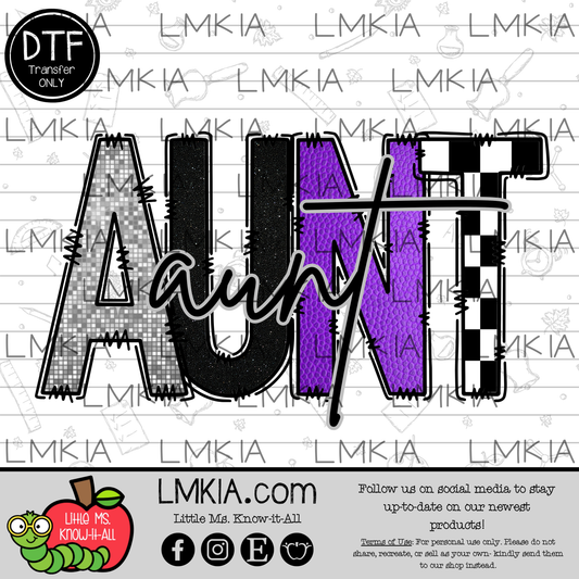 Purple Checkered Aunt DTF Transfer