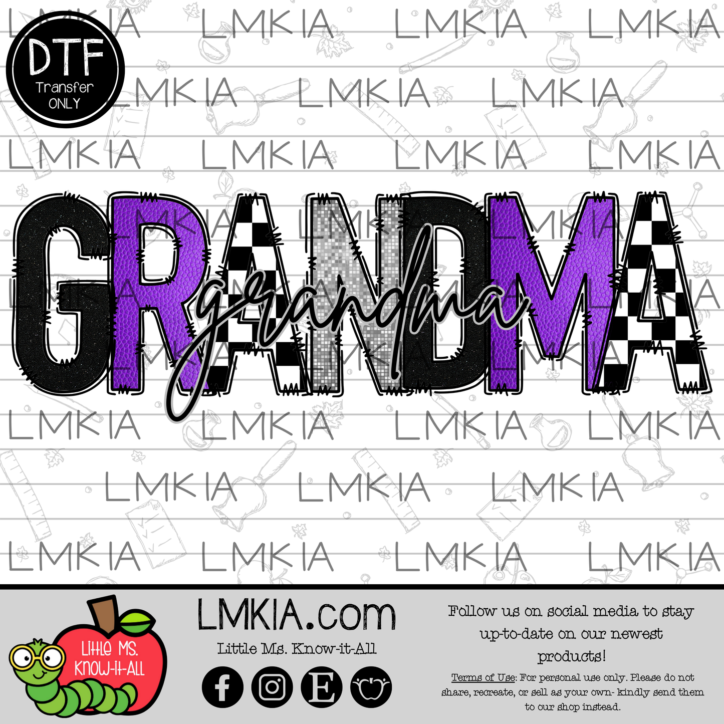 Purple Checkered Grandma DTF Transfer
