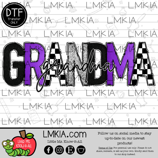 Purple Checkered Grandma DTF Transfer