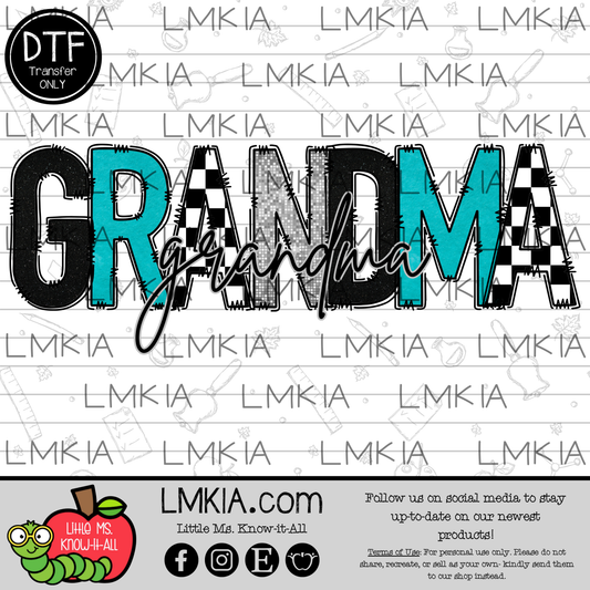 Turquoise Checkered Grandma DTF Transfer