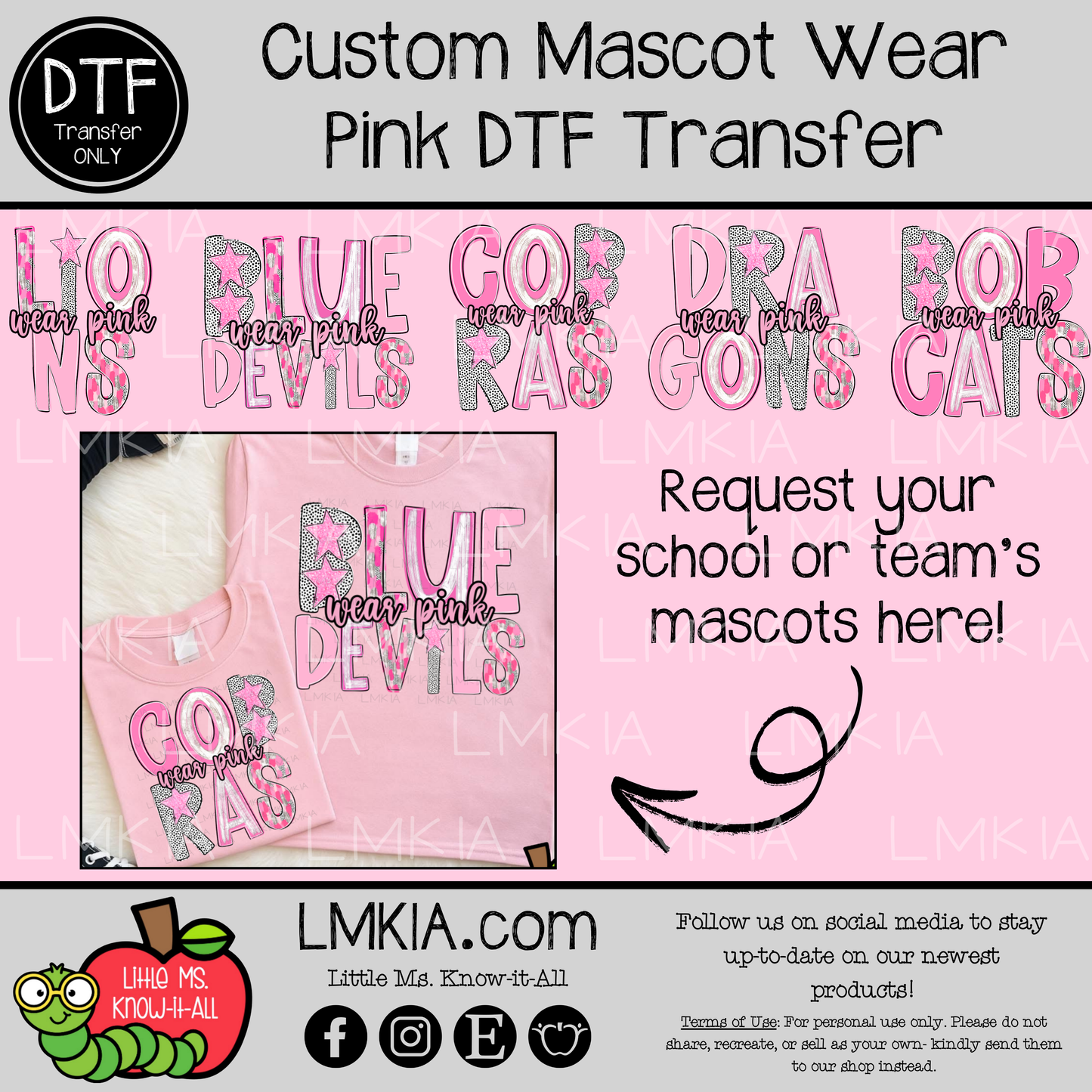 Custom Mascot Wear Pink DTF Transfer