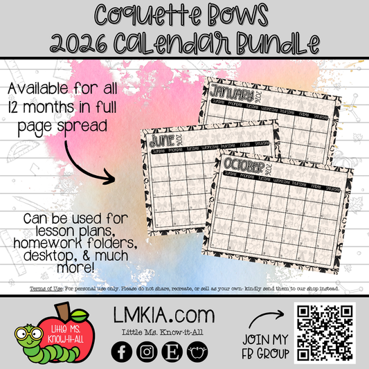Coquette Bows 2026 Calendar Bundle