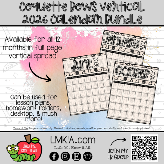 Coquette Bows 2026 Calendar Bundle