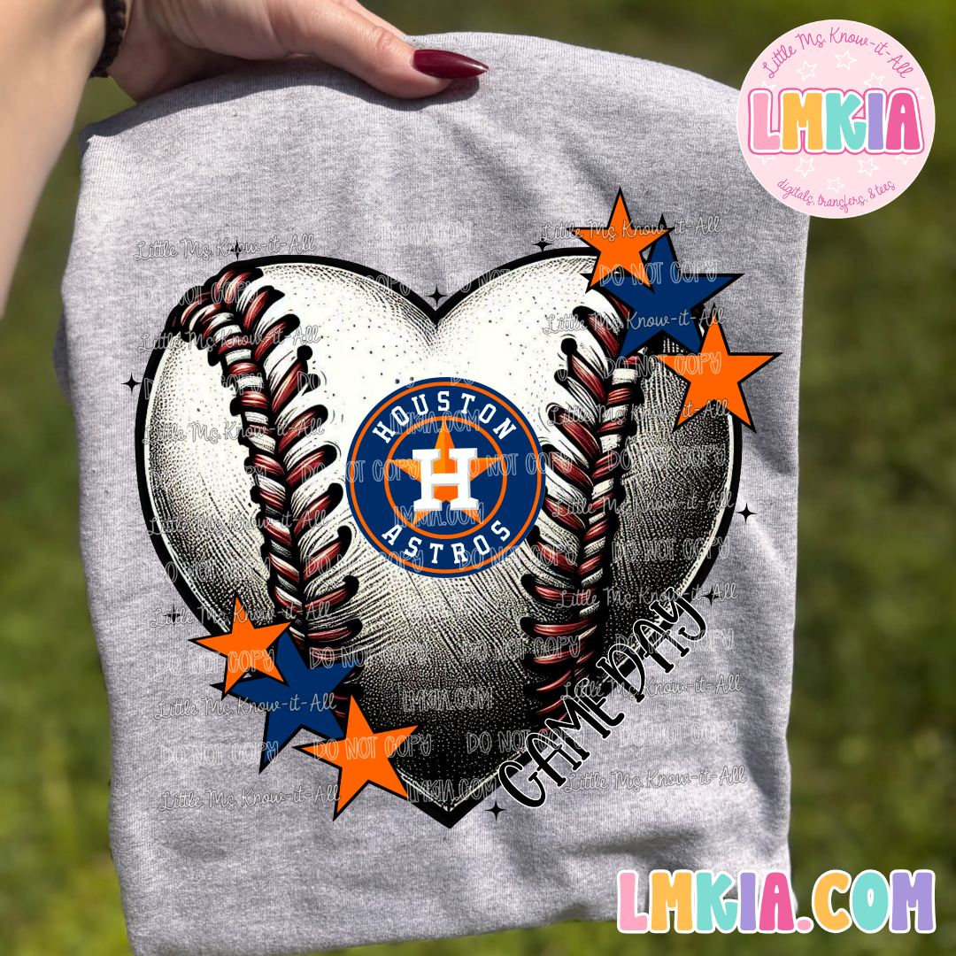 Houston Baseball Game Day Heart Ball T-Shirt